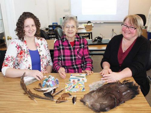 Erin McGregor, Cree Elder Pat Strong and Laurie Watson get ready to prepare their crafts.
